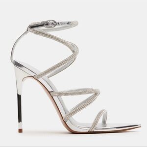 Steve Madden Sky Rhinestone Elegant Silver Strappy Heels
